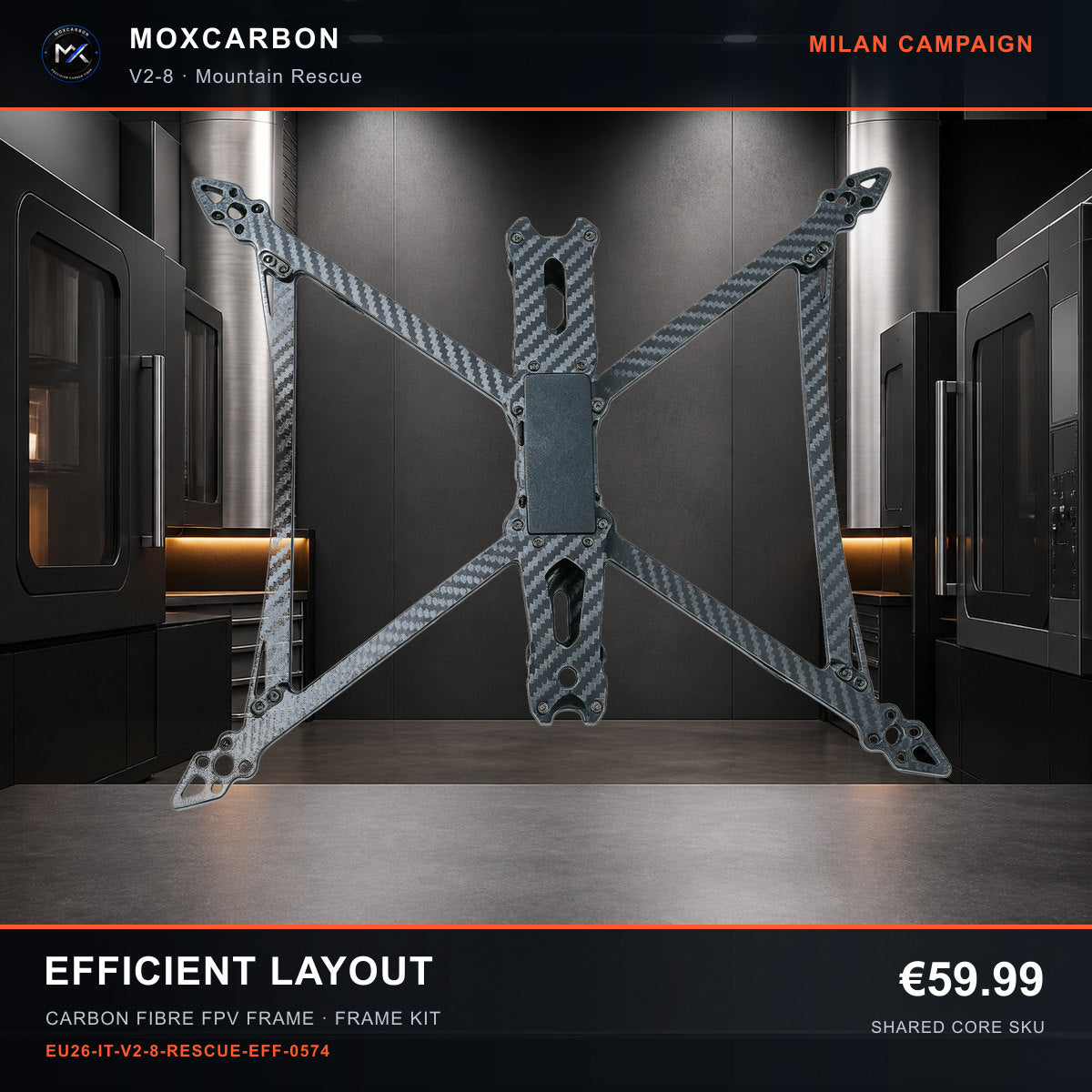 MOX MARK4 V2 8-Inch Carbon Fibre FPV Frame — Milan Efficient Layout 0574 product image
