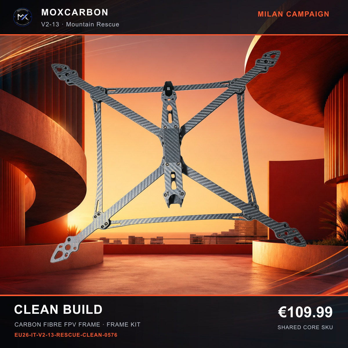 MOX MARK4 V2 13-Inch Carbon Fibre FPV Frame — Milan Clean Build 0576 product image
