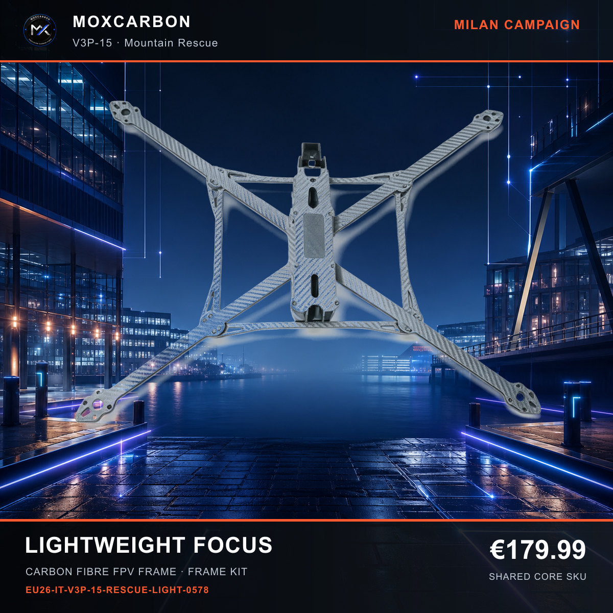 MOX MARK4 V3 Pro 15-Inch Carbon Fibre FPV Frame — Milan Lightweight Focus 0578 product image