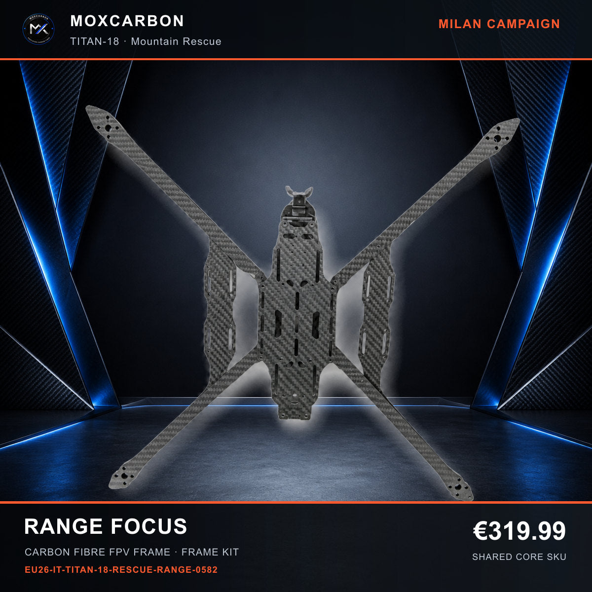 MOX MARK4 Titan GOW 18-Inch Carbon Fibre FPV Frame — Milan Range Focus 0582 product image