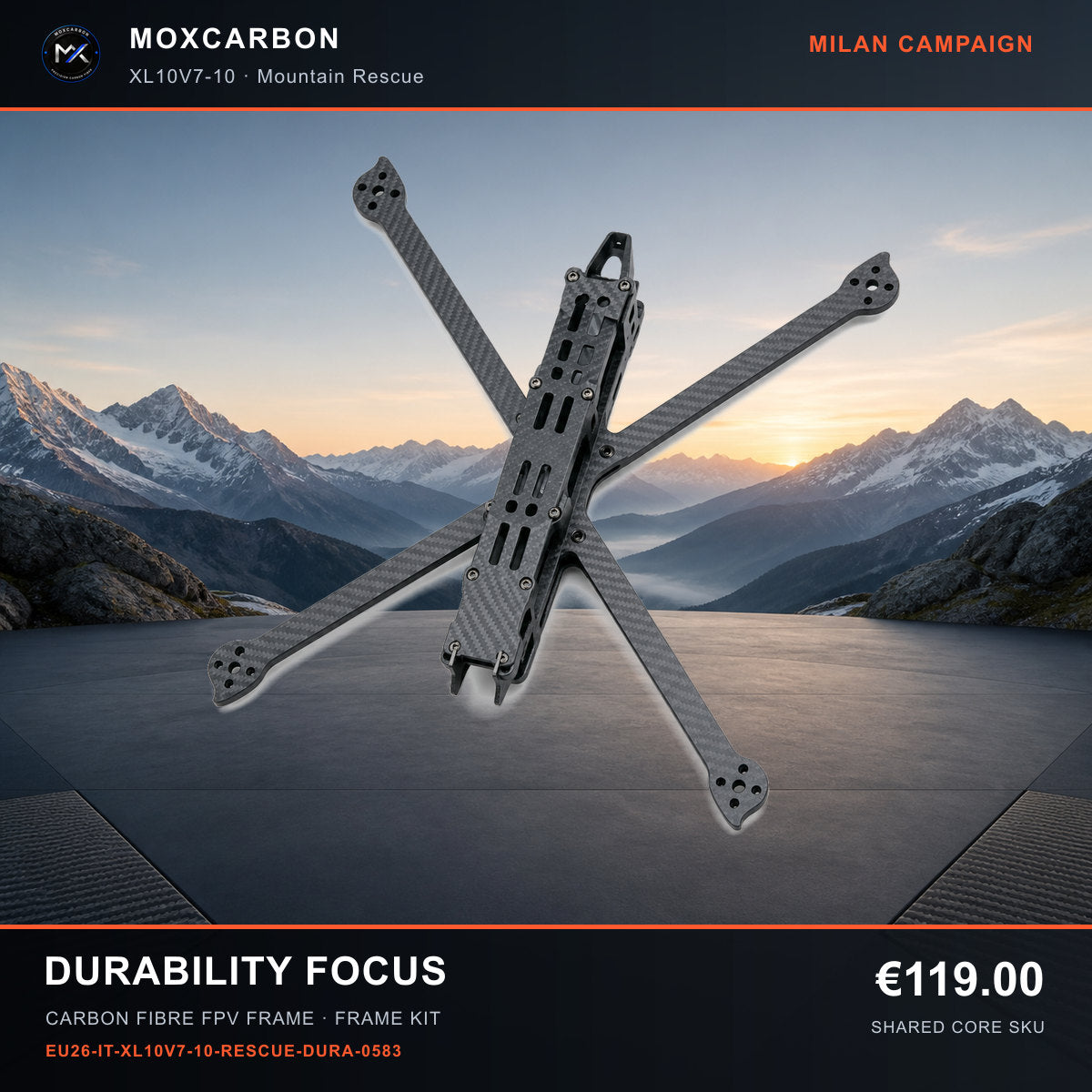 MOX XL10V7 10-Inch Carbon Fibre FPV Frame — Milan Durability Focus 0583 product image
