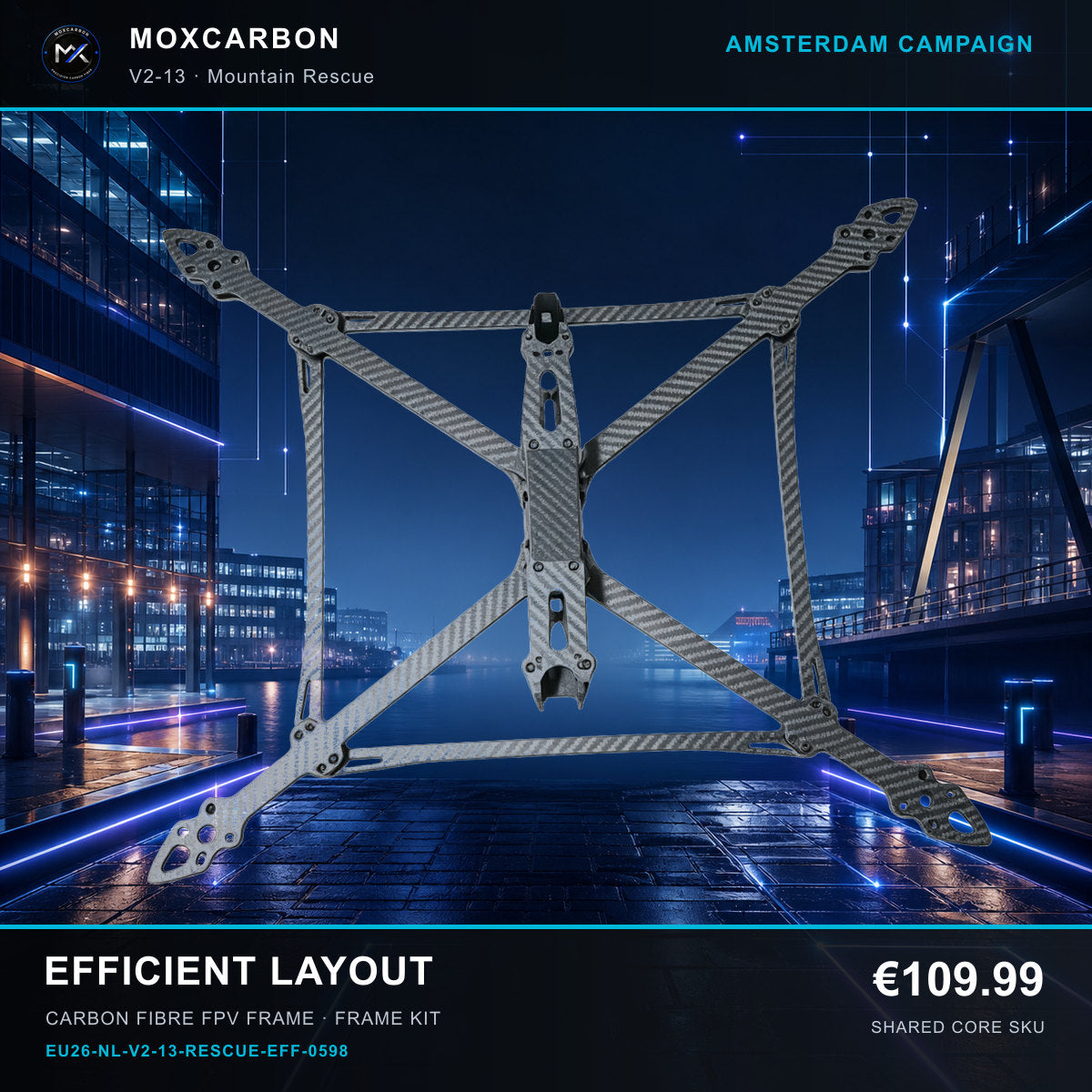 MOX MARK4 V2 13-Inch Carbon Fibre FPV Frame — Amsterdam Efficient Layout 0598 product image