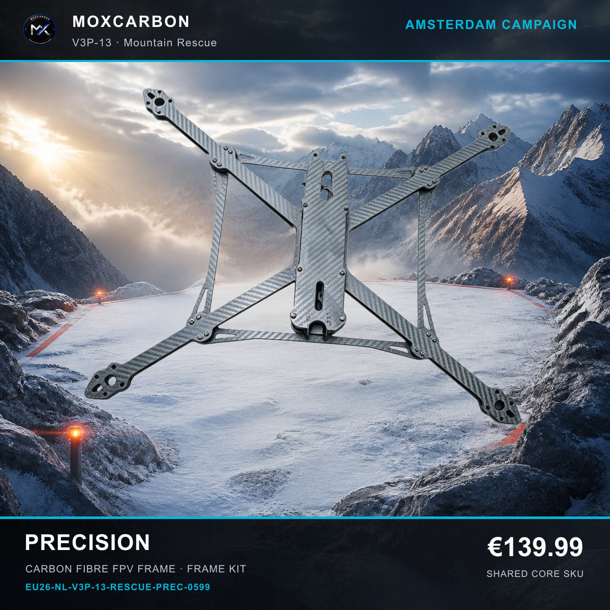 MOX MARK4 V3 Pro 13-Inch Carbon Fibre FPV Frame — Amsterdam Precision 0599 product image