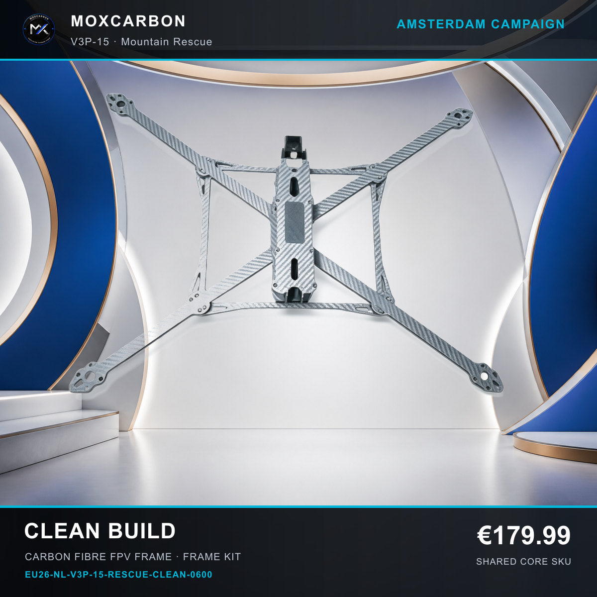 MOX MARK4 V3 Pro 15-Inch Carbon Fibre FPV Frame — Amsterdam Clean Build 0600 product image