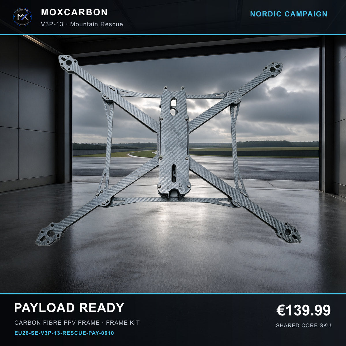 MOX MARK4 V3 Pro 13-Inch Carbon Fibre FPV Frame — Nordic Payload Ready 0610 product image