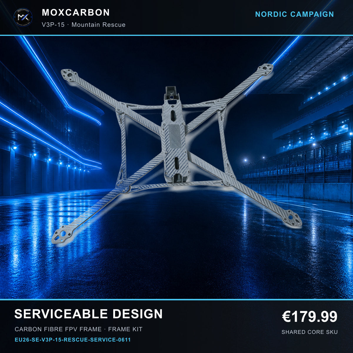 MOX MARK4 V3 Pro 15-Inch Carbon Fibre FPV Frame — Nordic Serviceable Design 0611 product image