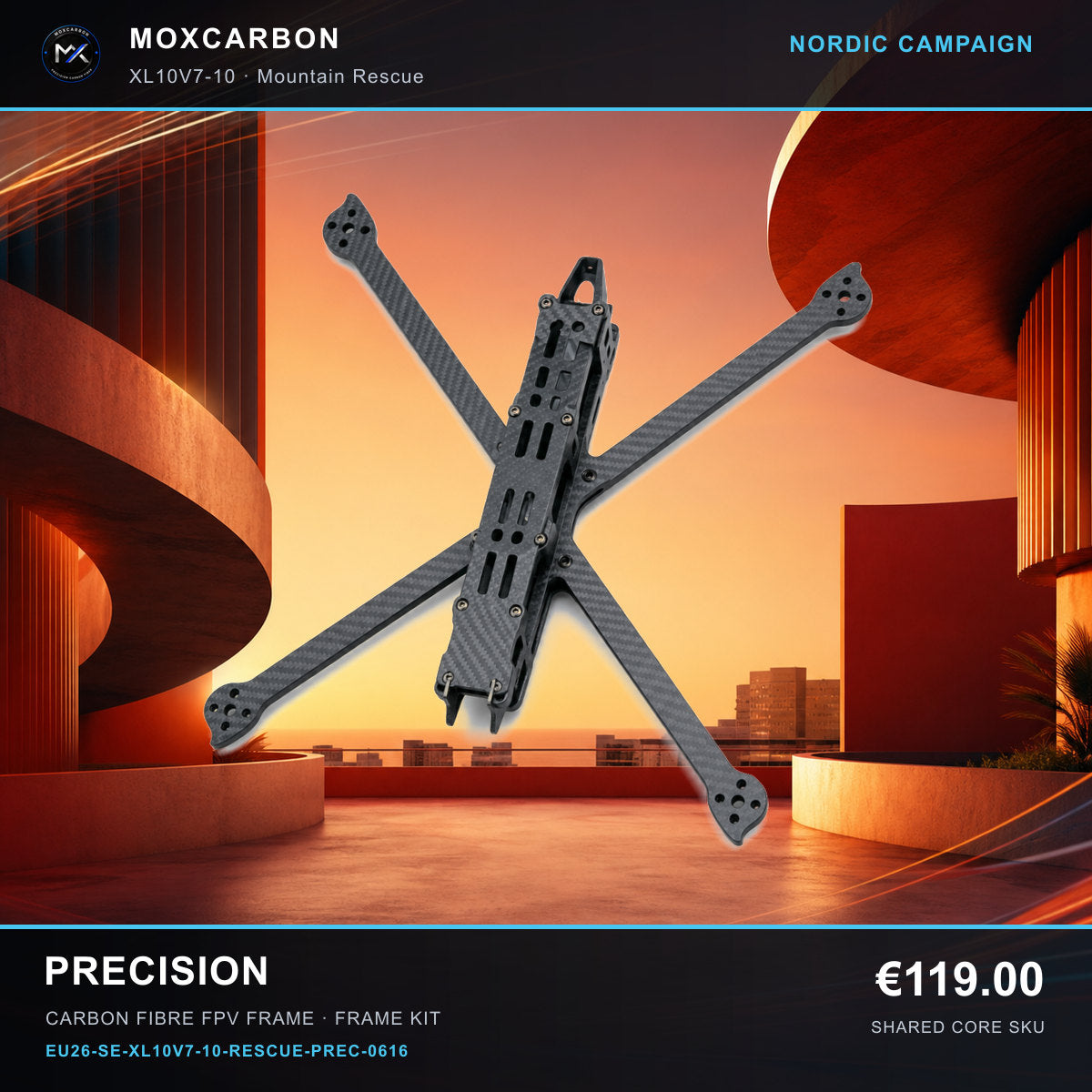 MOX XL10V7 10-Inch Carbon Fibre FPV Frame — Nordic Precision 0616 product image