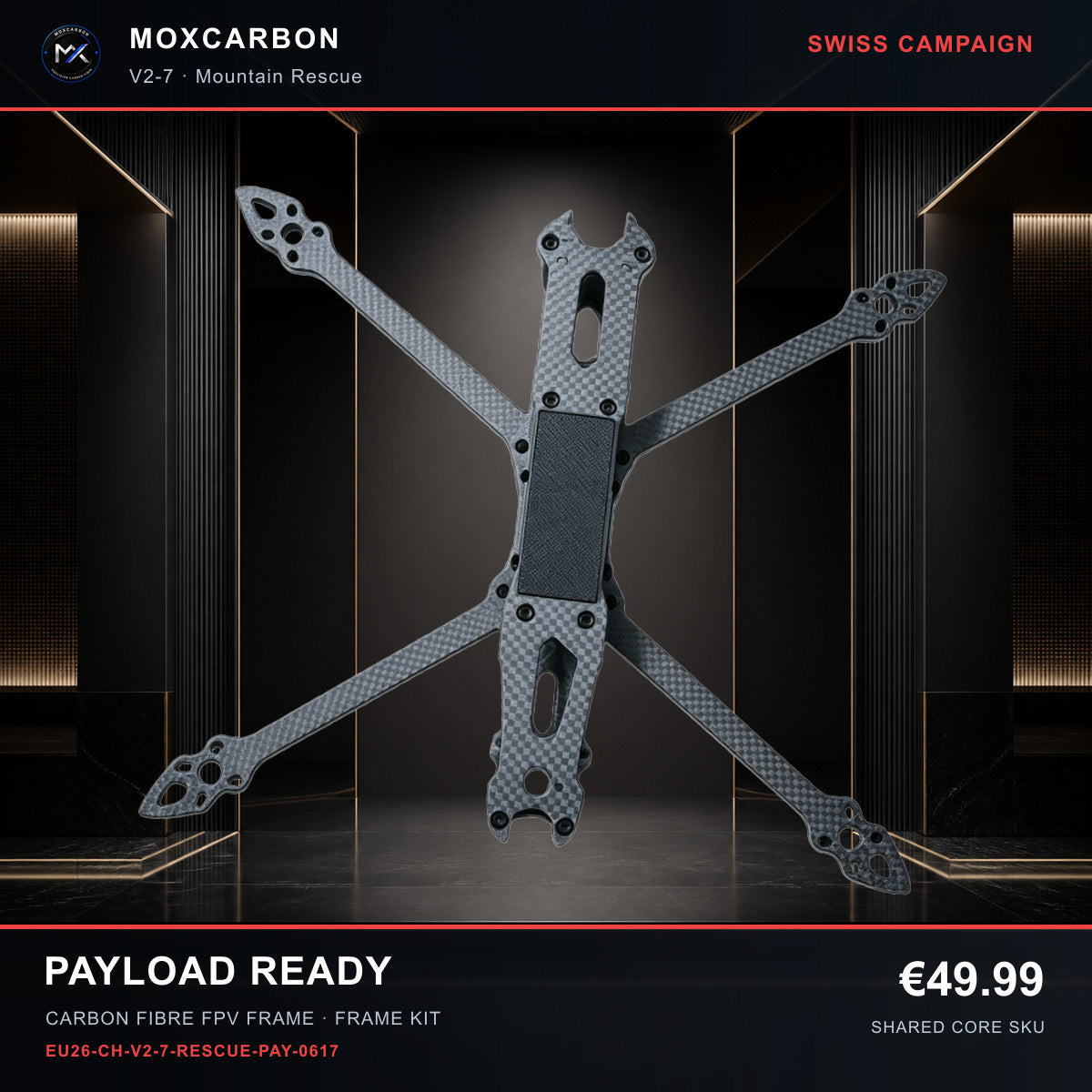 MOX MARK4 V2 7-Inch Carbon Fibre FPV Frame — Swiss Payload Ready 0617 product image
