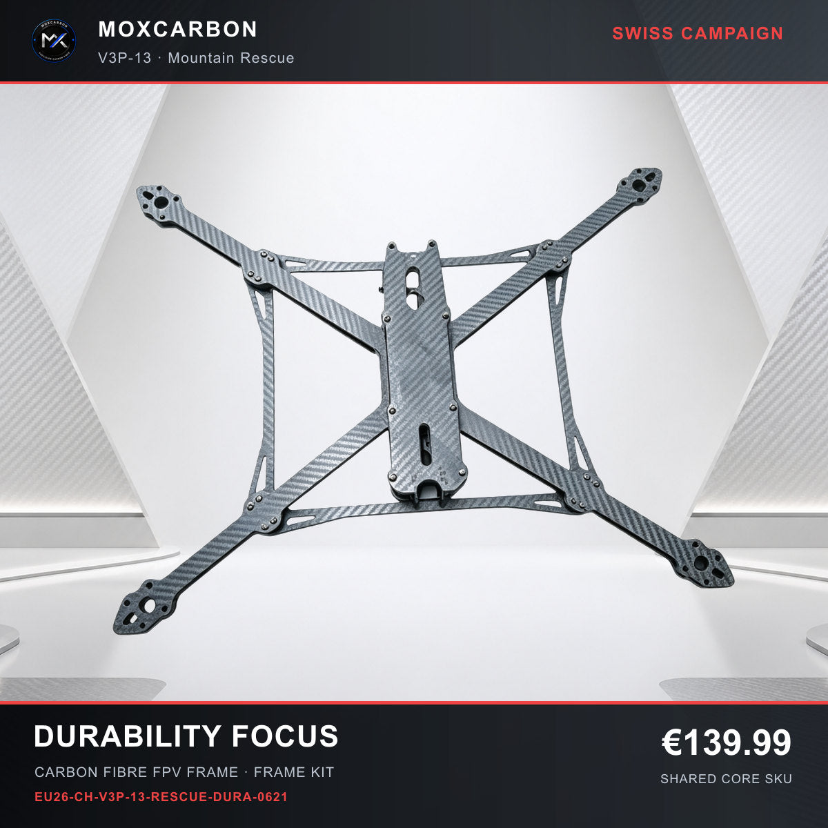 MOX MARK4 V3 Pro 13-Inch Carbon Fibre FPV Frame — Swiss Durability Focus 0621 product image