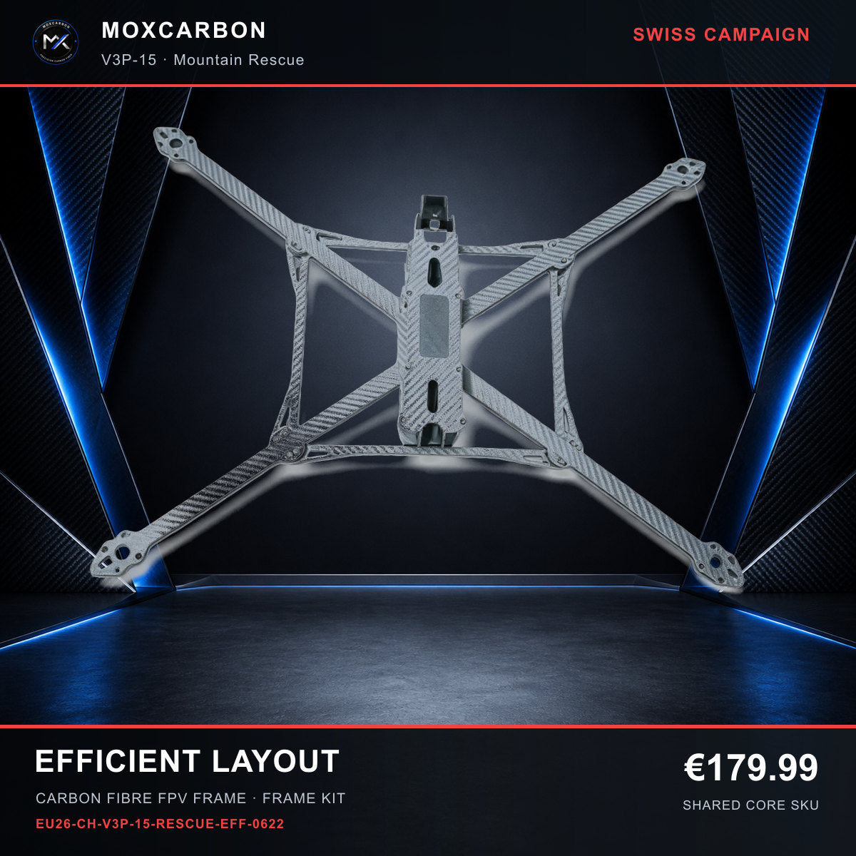 MOX MARK4 V3 Pro 15-Inch Carbon Fibre FPV Frame — Swiss Efficient Layout 0622 product image