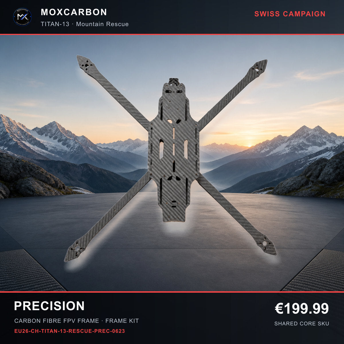 MOX MARK4 Titan GOW 13-Inch Carbon Fibre FPV Frame — Swiss Precision 0623 product image