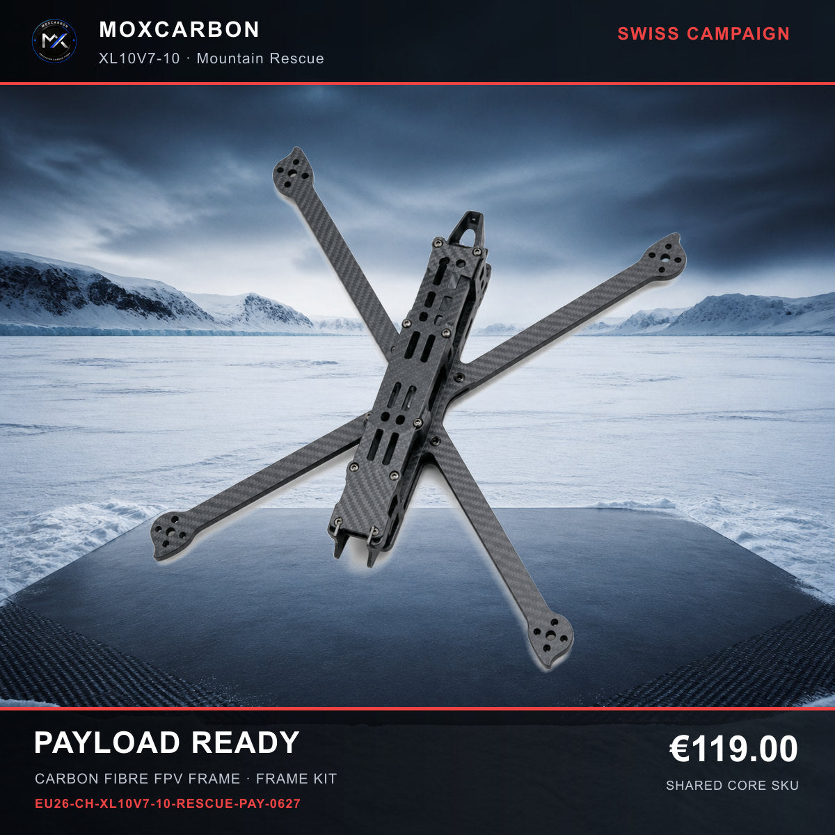 MOX XL10V7 10-Inch Carbon Fibre FPV Frame — Swiss Payload Ready 0627 product image