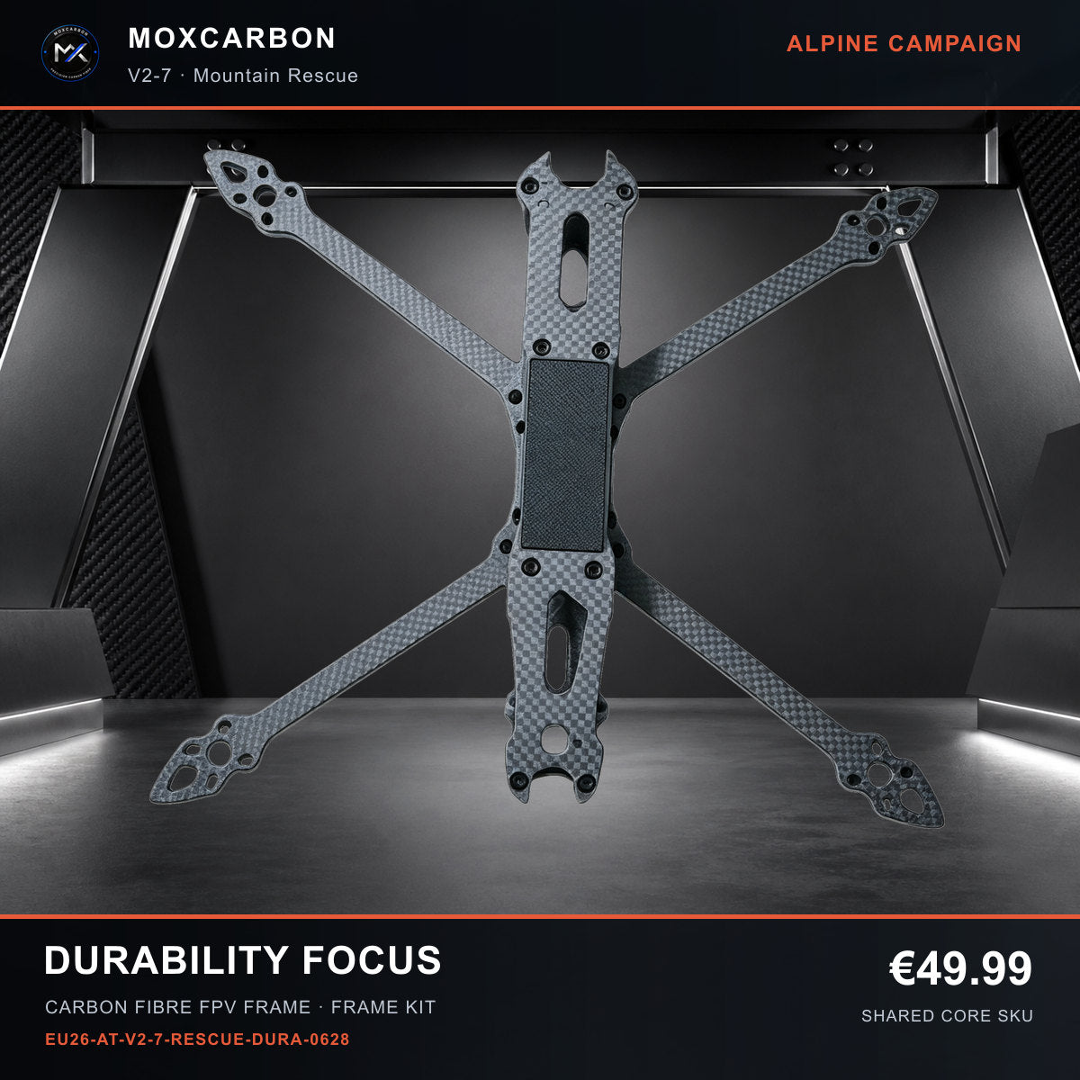 MOX MARK4 V2 7-Inch Carbon Fibre FPV Frame — Alpine Durability Focus 0628 product image