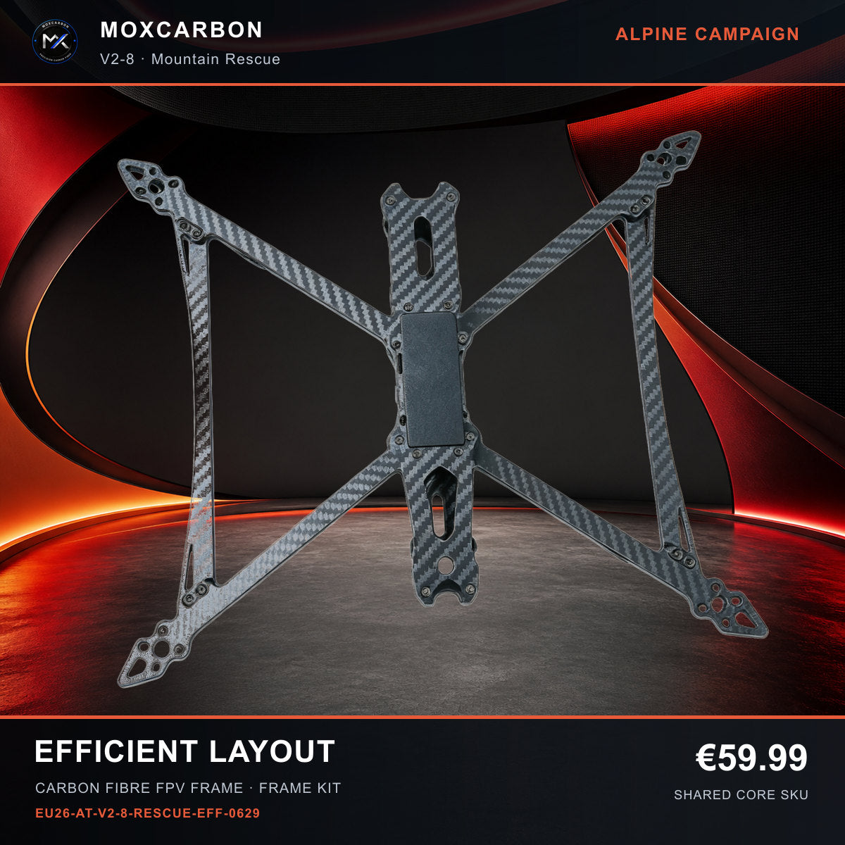 MOX MARK4 V2 8-Inch Carbon Fibre FPV Frame — Alpine Efficient Layout 0629 product image