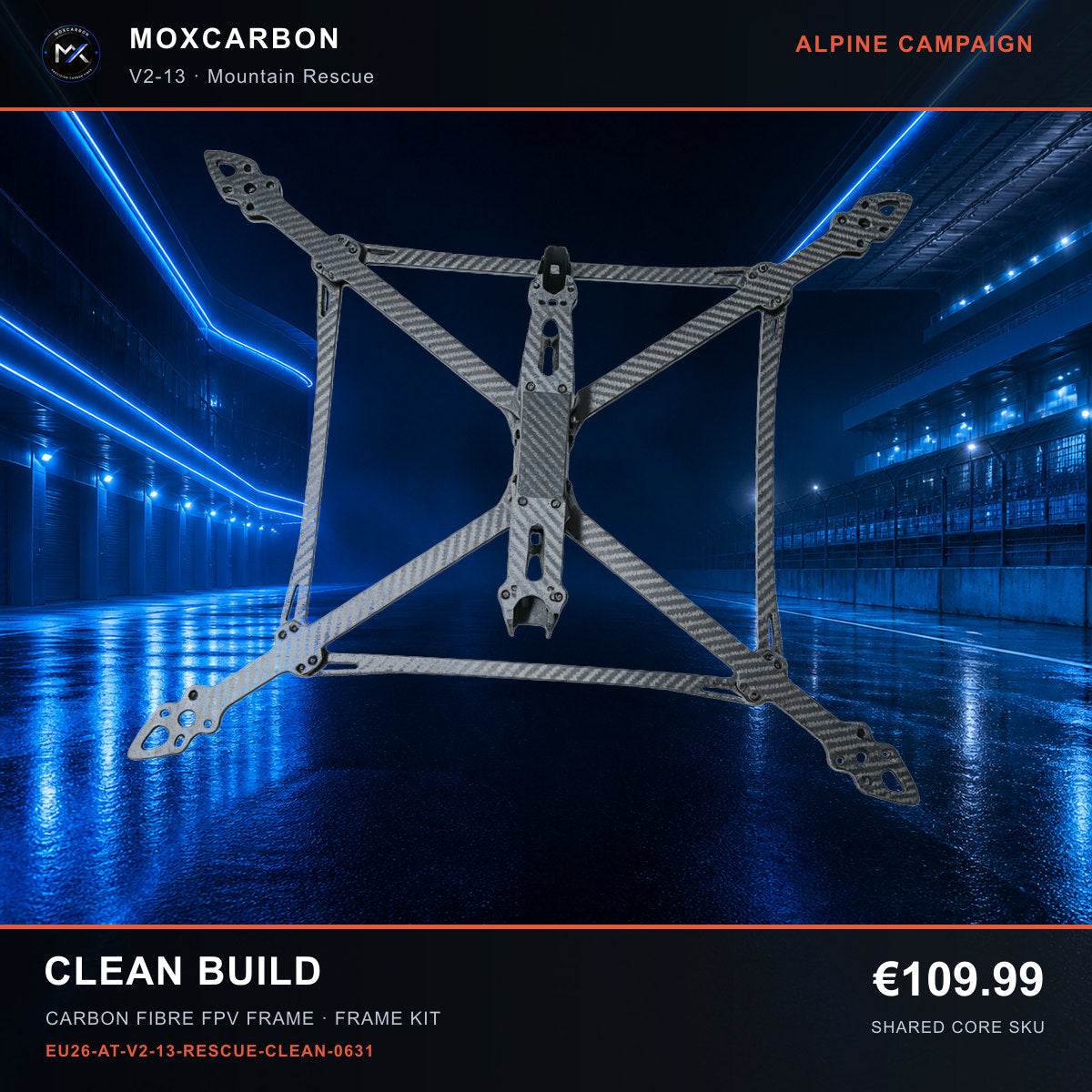 MOX MARK4 V2 13-Inch Carbon Fibre FPV Frame — Alpine Clean Build 0631 product image