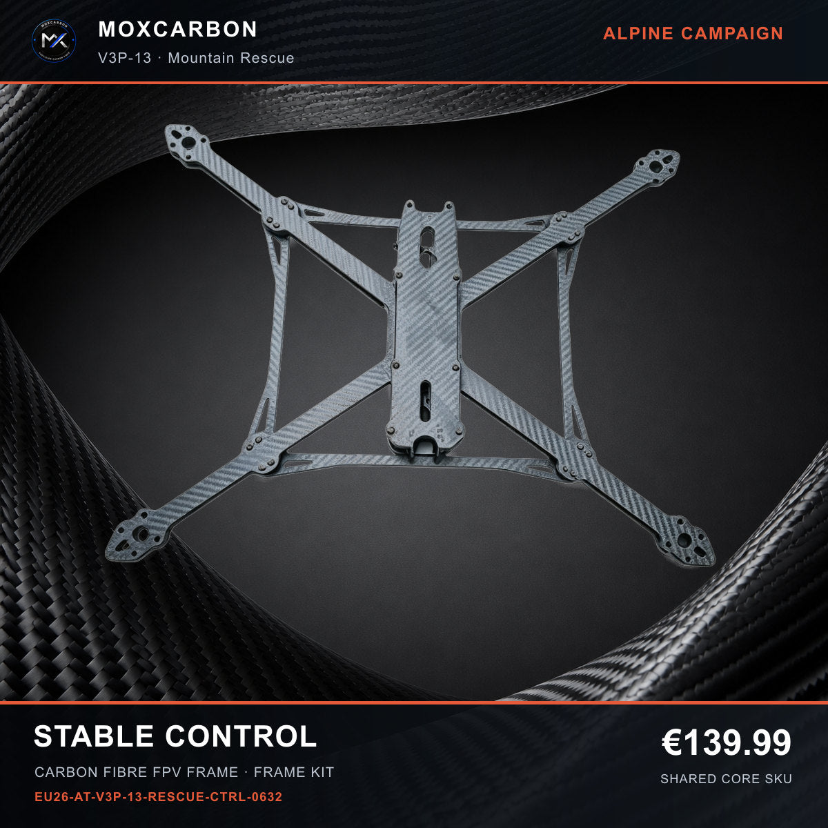 MOX MARK4 V3 Pro 13-Inch Carbon Fibre FPV Frame — Alpine Stable Control 0632 product image