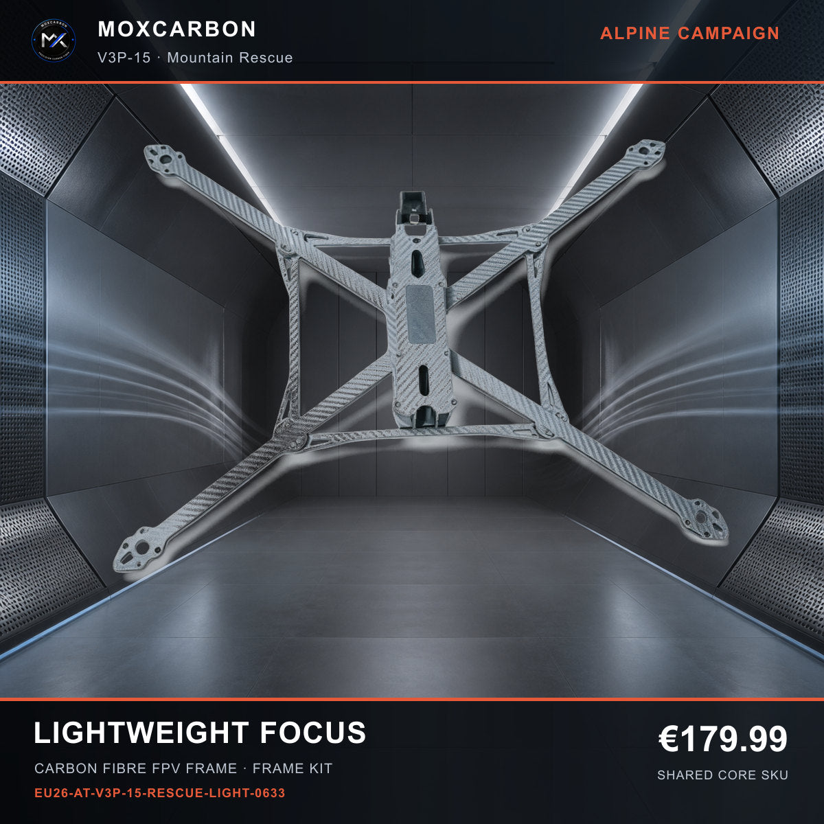 MOX MARK4 V3 Pro 15-Inch Carbon Fibre FPV Frame — Alpine Lightweight Focus 0633 product image
