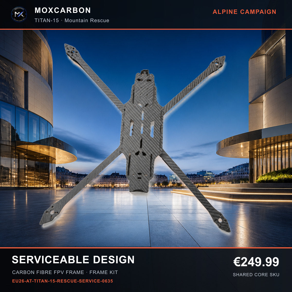 MOX MARK4 Titan GOW 15-Inch Carbon Fibre FPV Frame — Alpine Serviceable Design 0635 product image