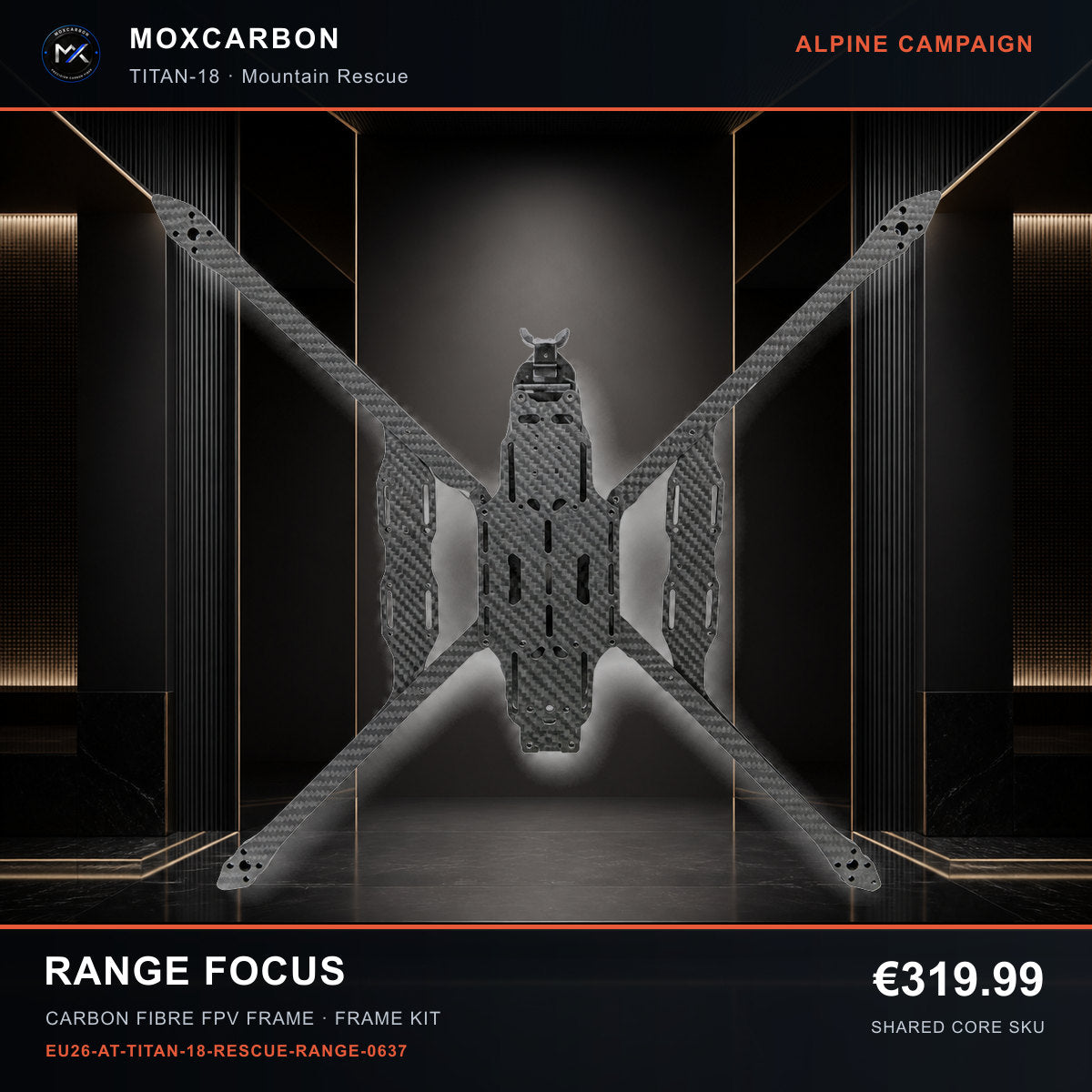 MOX MARK4 Titan GOW 18-Inch Carbon Fibre FPV Frame — Alpine Range Focus 0637 product image