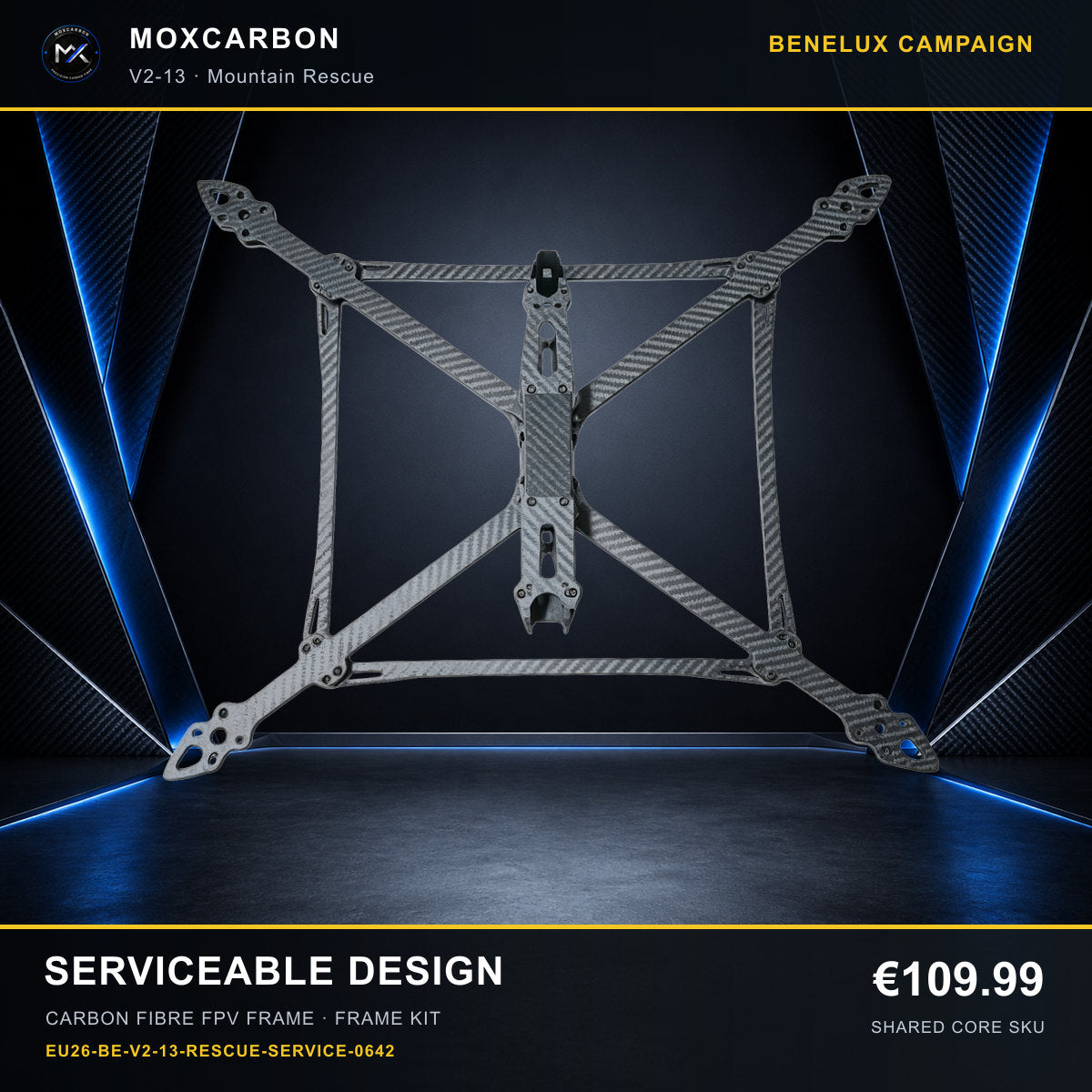 MOX MARK4 V2 13-Inch Carbon Fibre FPV Frame — Benelux Serviceable Design 0642 product image