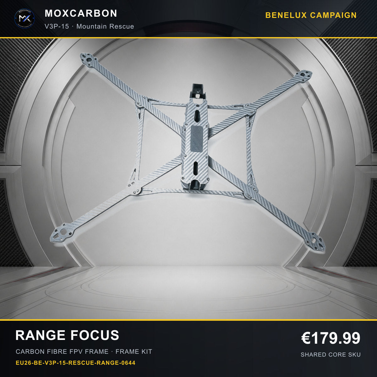 MOX MARK4 V3 Pro 15-Inch Carbon Fibre FPV Frame — Benelux Range Focus 0644 product image