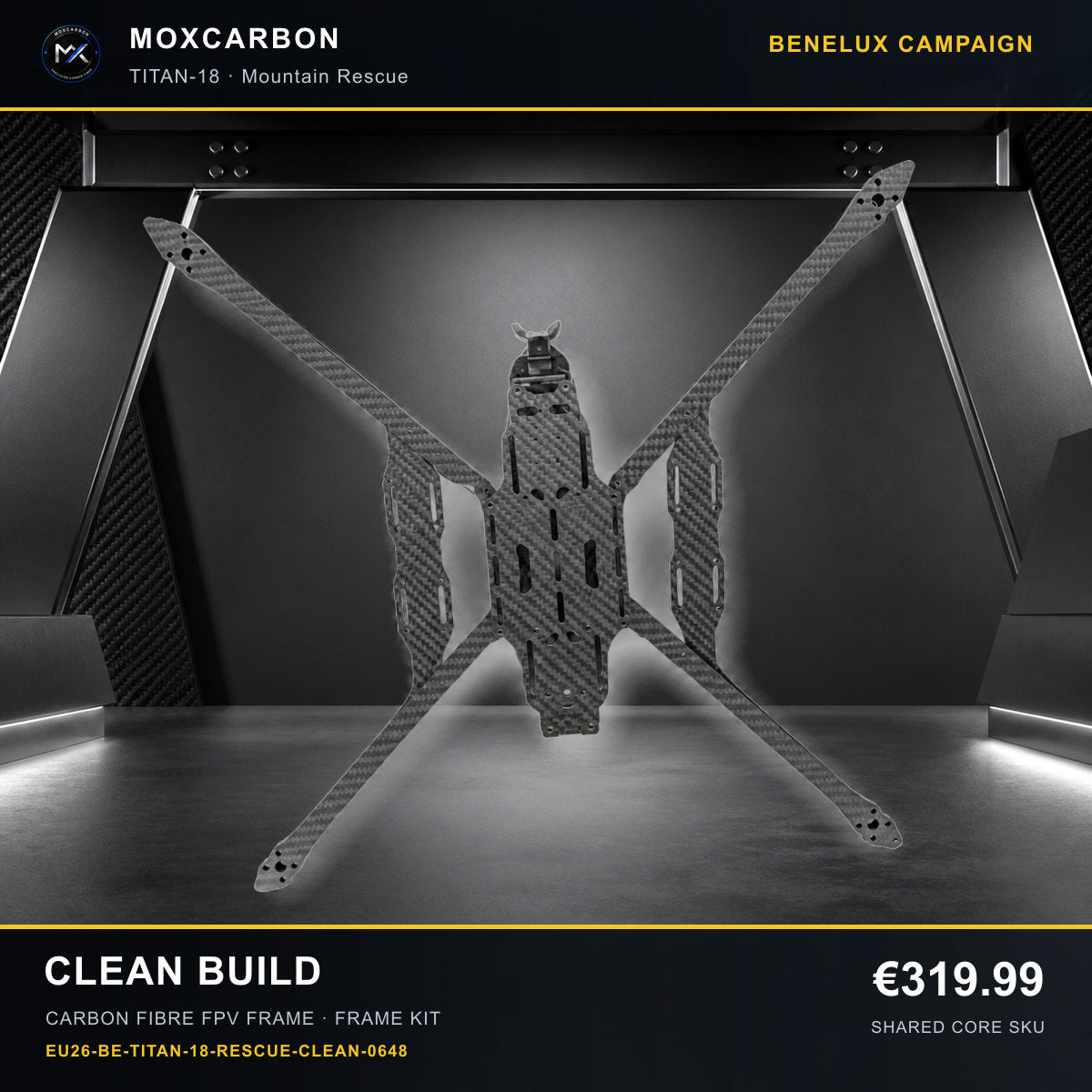MOX MARK4 Titan GOW 18-Inch Carbon Fibre FPV Frame — Benelux Clean Build 0648 product image