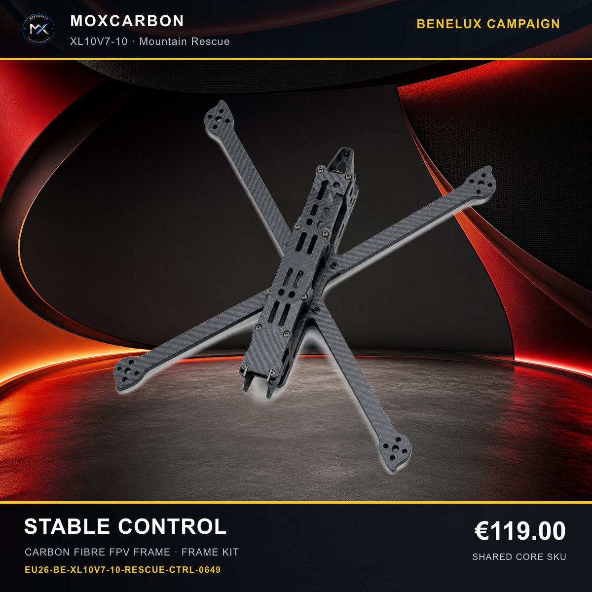 MOX XL10V7 10-Inch Carbon Fibre FPV Frame — Benelux Stable Control 0649 product image