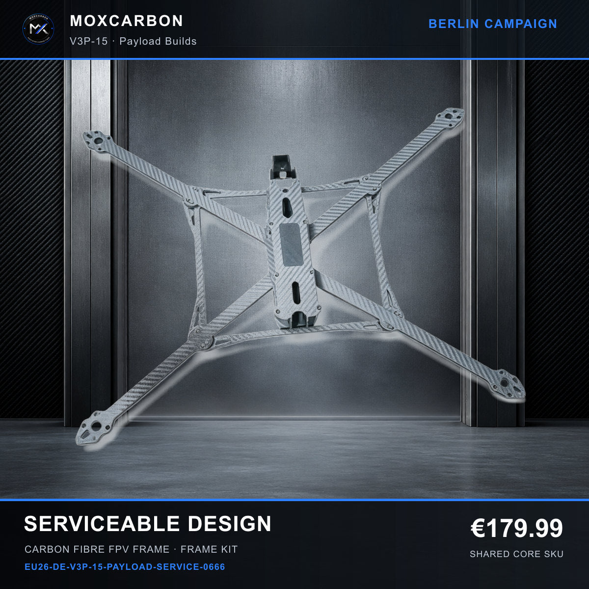 MOX MARK4 V3 Pro 15-Inch Carbon Fibre FPV Frame — Berlin Serviceable Design 0666 product image