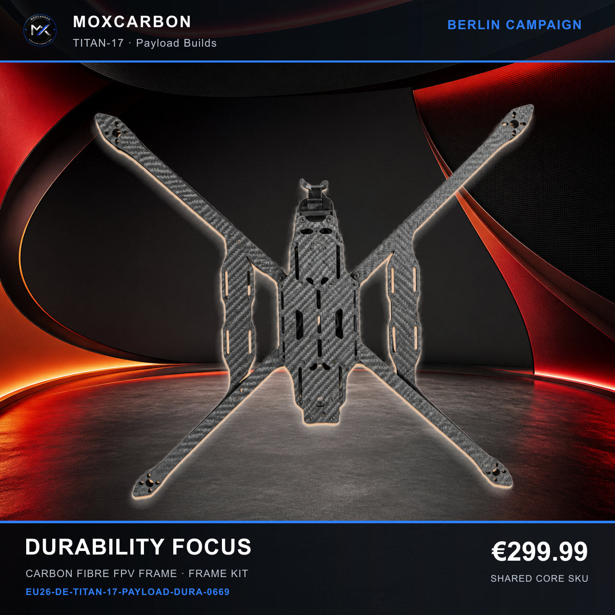 MOX MARK4 Titan GOW 17-Inch Carbon Fibre FPV Frame — Berlin Durability Focus 0669 product image