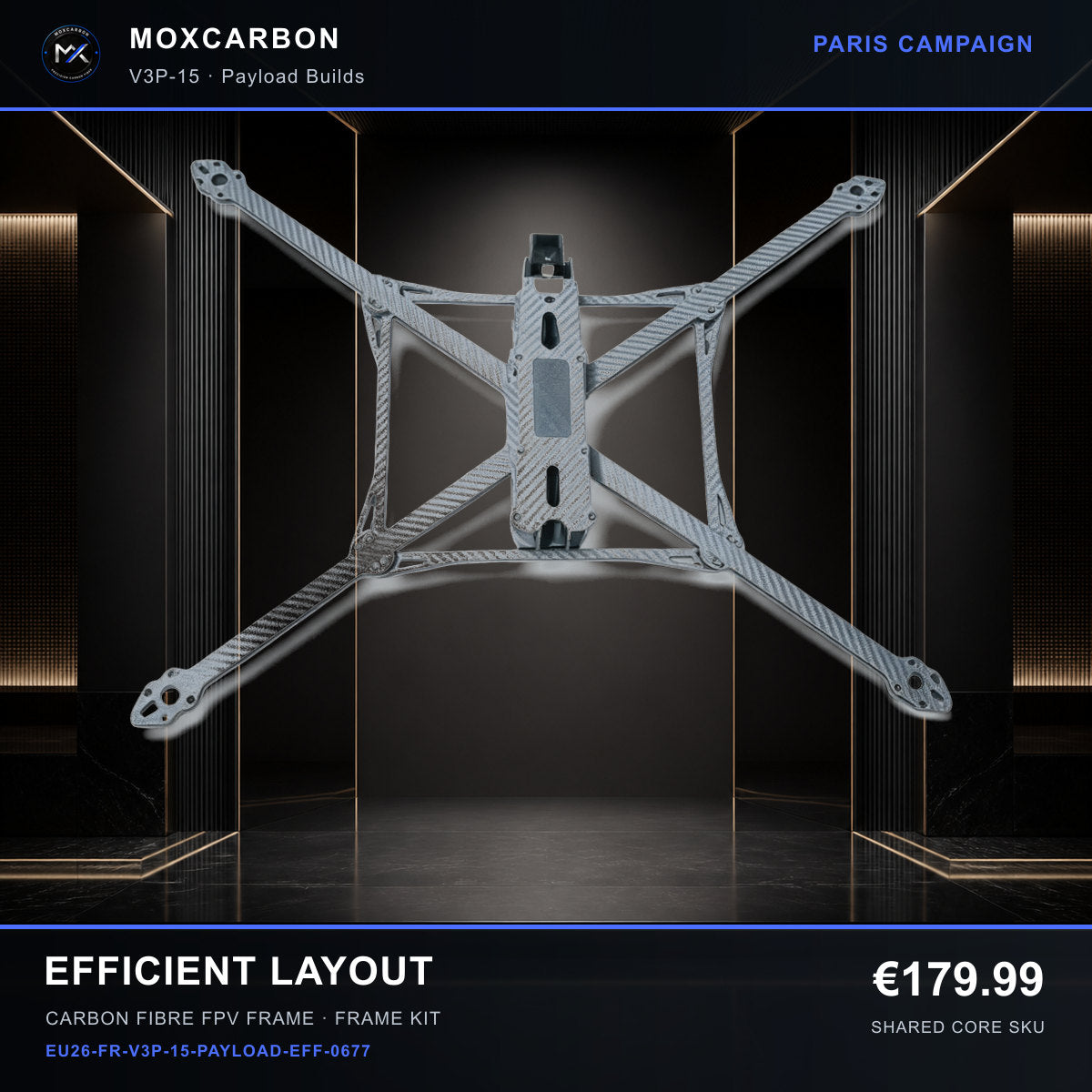MOX MARK4 V3 Pro 15-Inch Carbon Fibre FPV Frame — Paris Efficient Layout 0677 product image