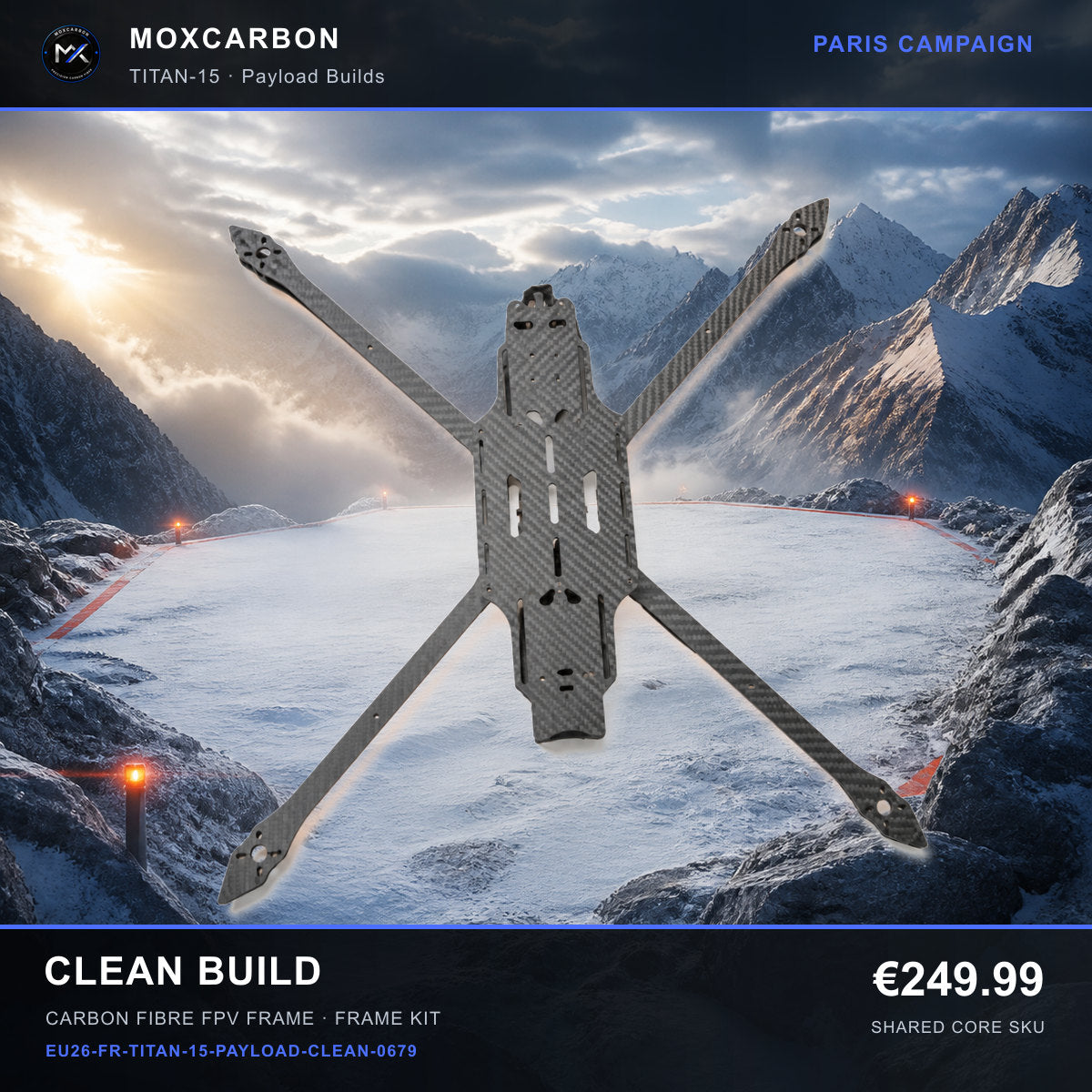 MOX MARK4 Titan GOW 15-Inch Carbon Fibre FPV Frame — Paris Clean Build 0679 product image
