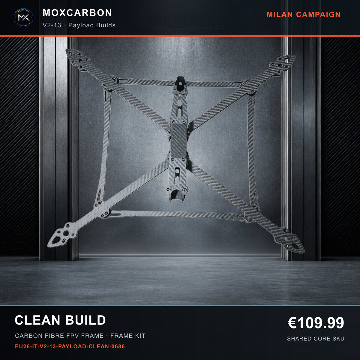 MOX MARK4 V2 13-Inch Carbon Fibre FPV Frame — Milan Clean Build 0686 product image