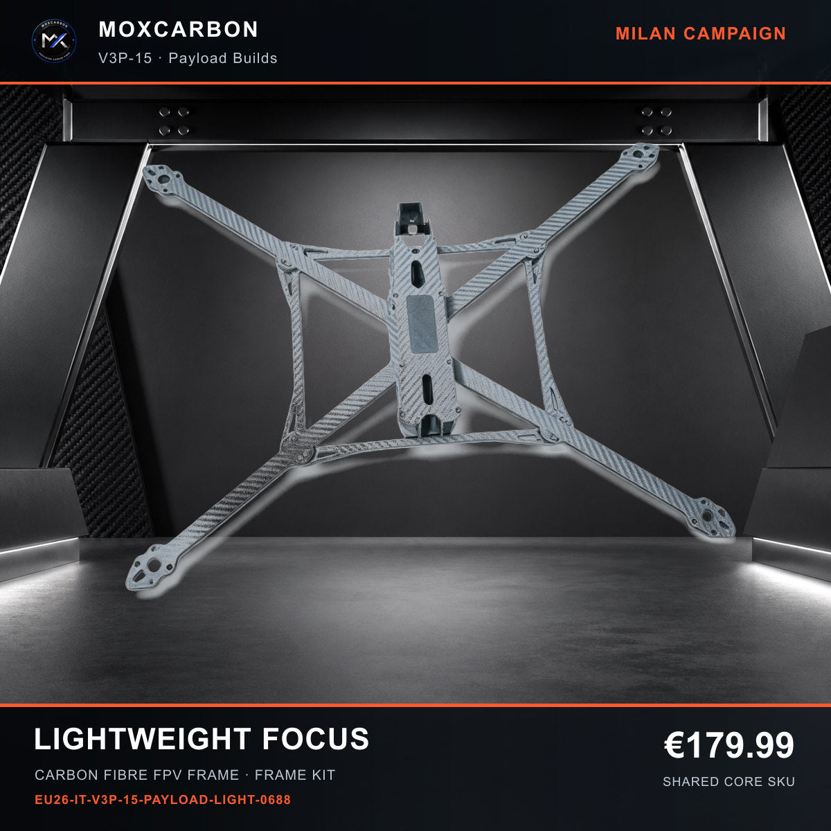 MOX MARK4 V3 Pro 15-Inch Carbon Fibre FPV Frame — Milan Lightweight Focus 0688 product image