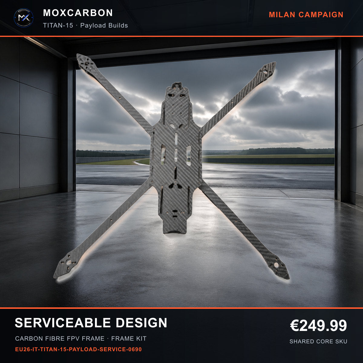 MOX MARK4 Titan GOW 15-Inch Carbon Fibre FPV Frame — Milan Serviceable Design 0690 product image
