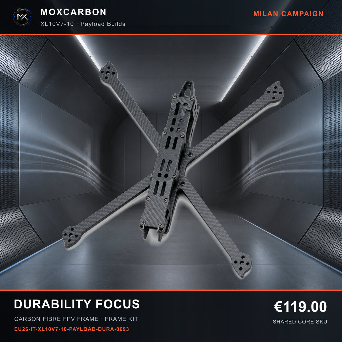 MOX XL10V7 10-Inch Carbon Fibre FPV Frame — Milan Durability Focus 0693 product image