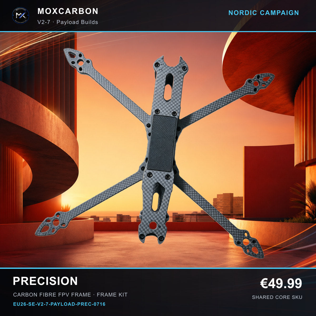 MOX MARK4 V2 7-Inch Carbon Fibre FPV Frame — Nordic Precision 0716 product image
