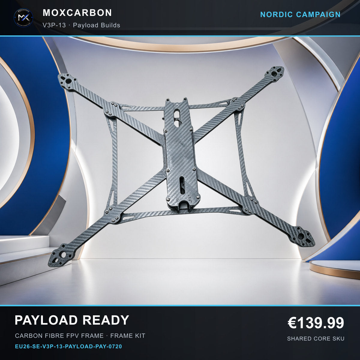 MOX MARK4 V3 Pro 13-Inch Carbon Fibre FPV Frame — Nordic Payload Ready 0720 product image