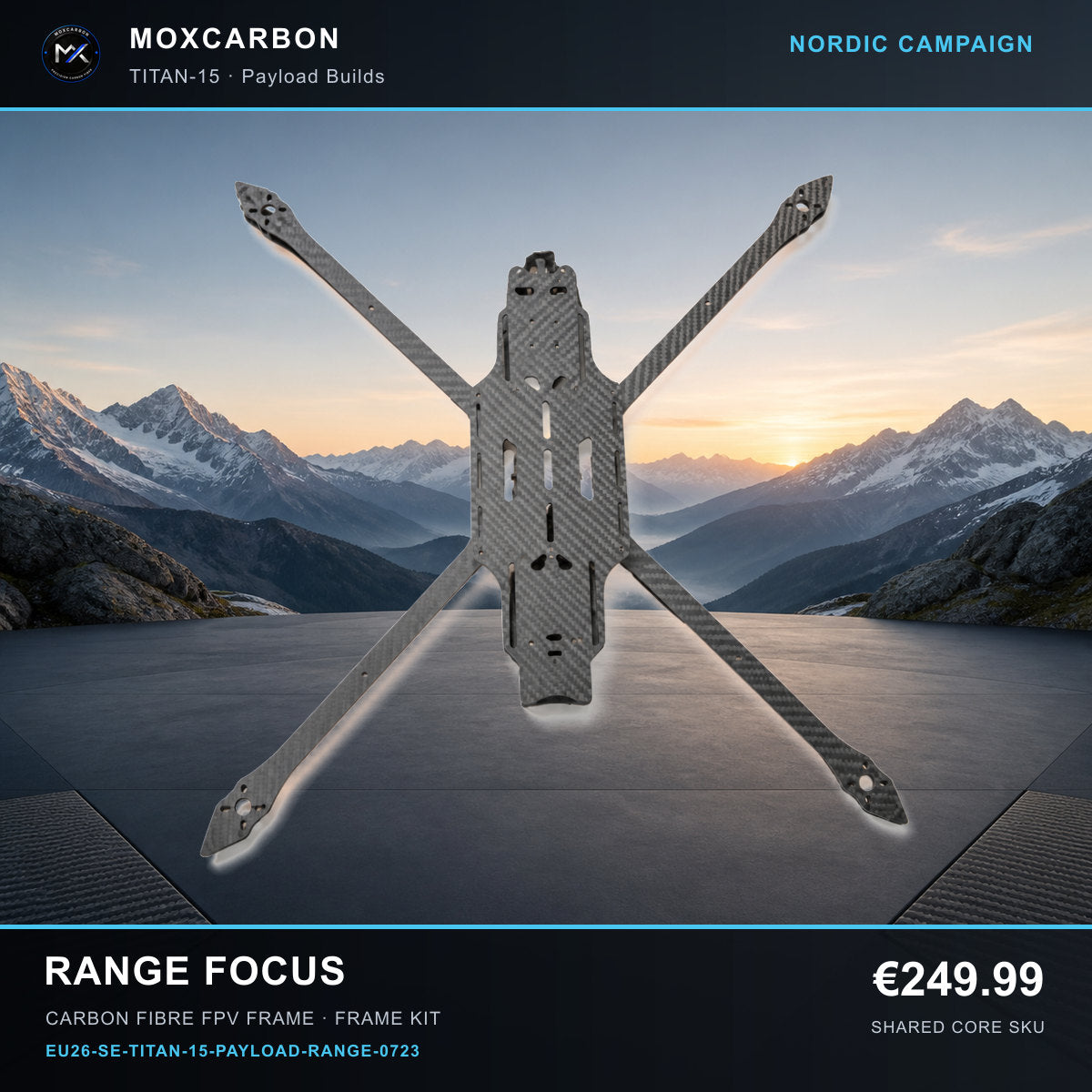 MOX MARK4 Titan GOW 15-Inch Carbon Fibre FPV Frame — Nordic Range Focus 0723 product image