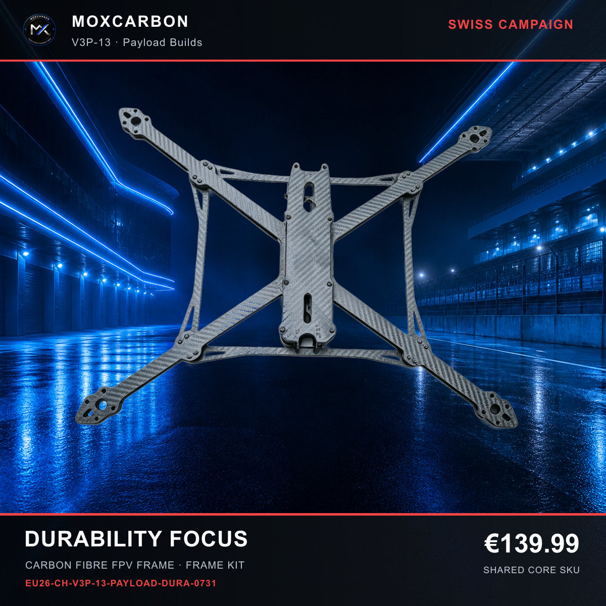 MOX MARK4 V3 Pro 13-Inch Carbon Fibre FPV Frame — Swiss Durability Focus 0731 product image