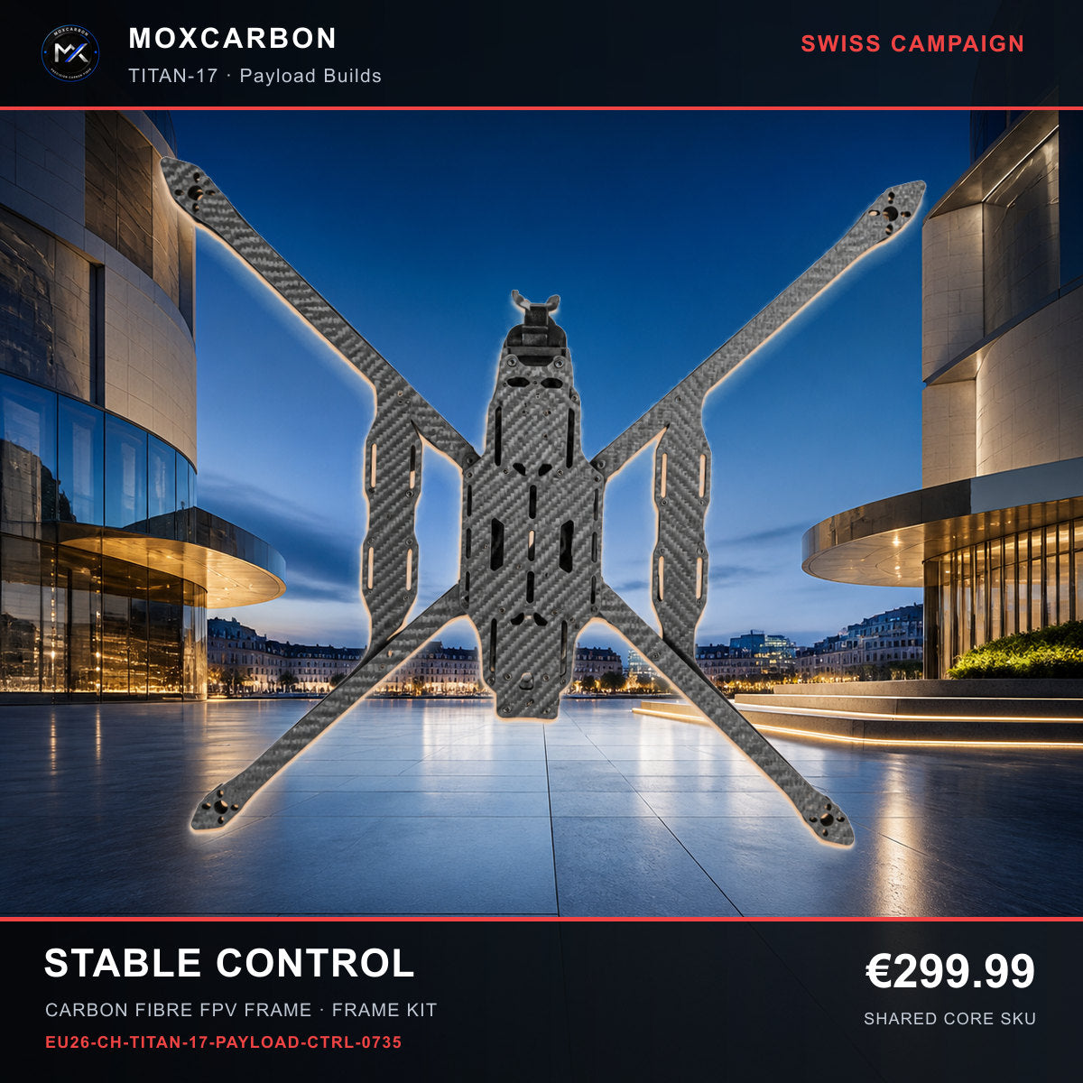 MOX MARK4 Titan GOW 17-Inch Carbon Fibre FPV Frame — Swiss Stable Control 0735 product image