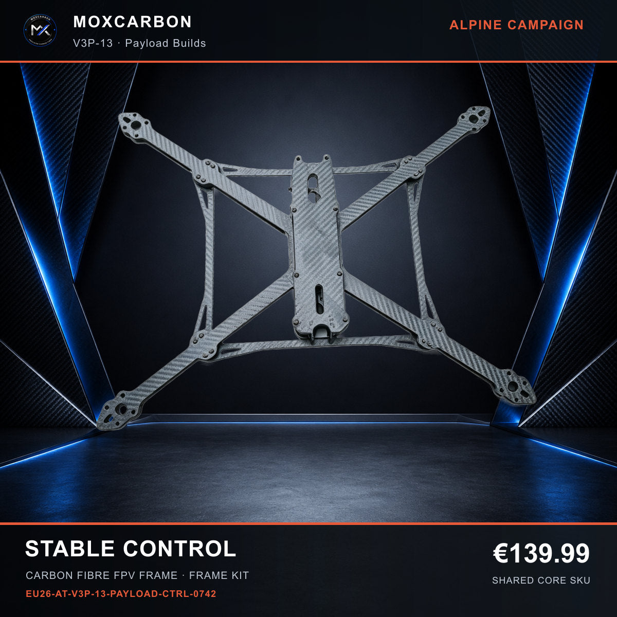 MOX MARK4 V3 Pro 13-Inch Carbon Fibre FPV Frame — Alpine Stable Control 0742 product image