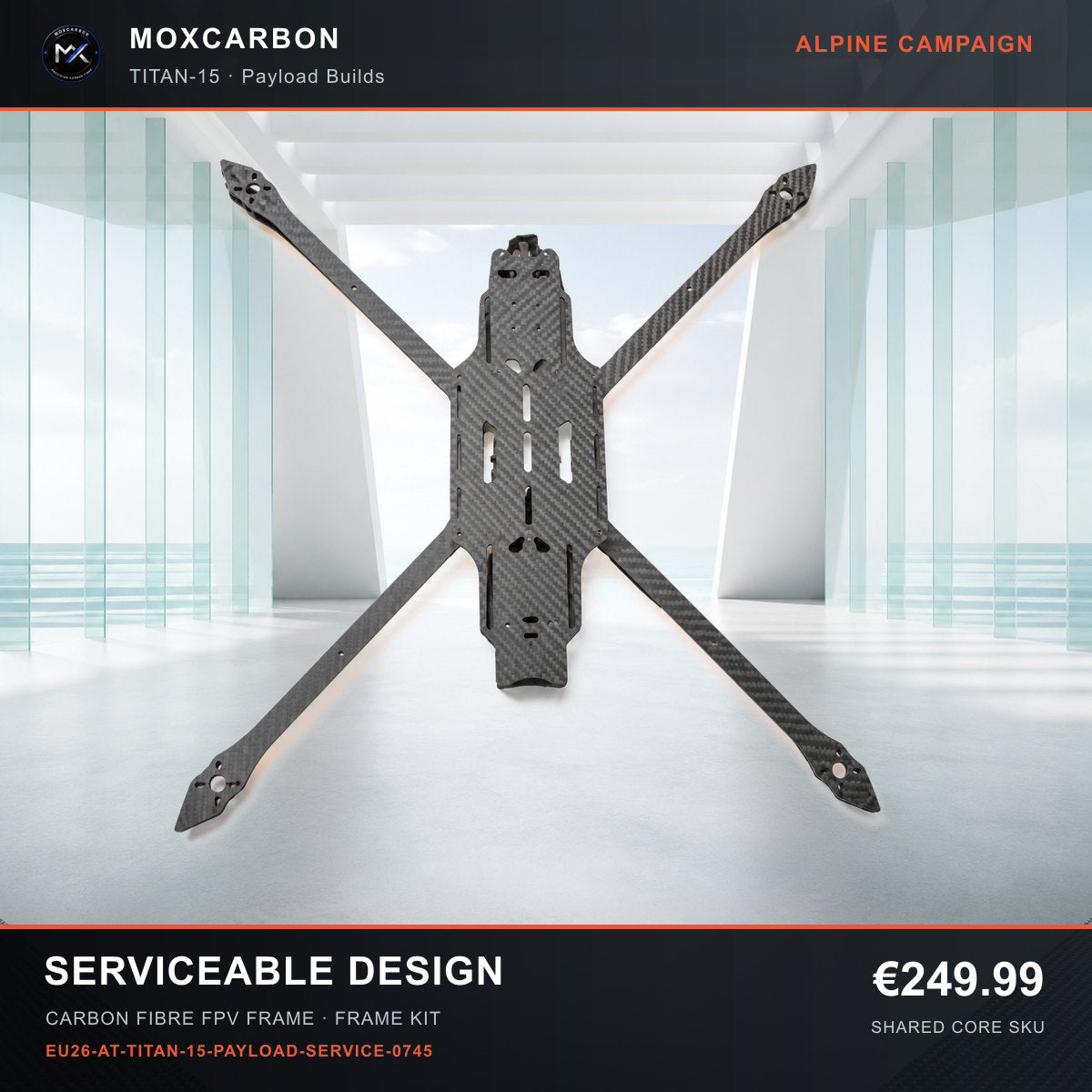MOX MARK4 Titan GOW 15-Inch Carbon Fibre FPV Frame — Alpine Serviceable Design 0745 product image