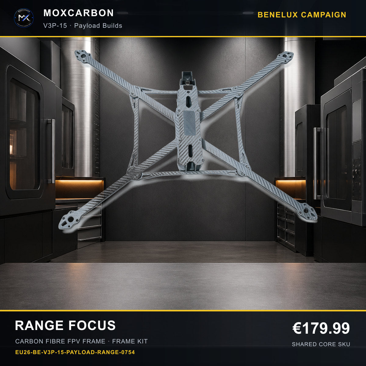 MOX MARK4 V3 Pro 15-Inch Carbon Fibre FPV Frame — Benelux Range Focus 0754 product image