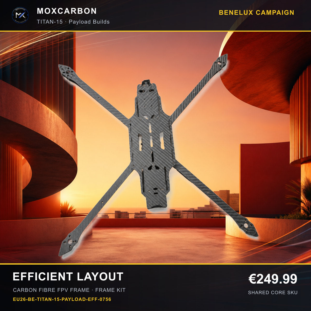 MOX MARK4 Titan GOW 15-Inch Carbon Fibre FPV Frame — Benelux Efficient Layout 0756 product image
