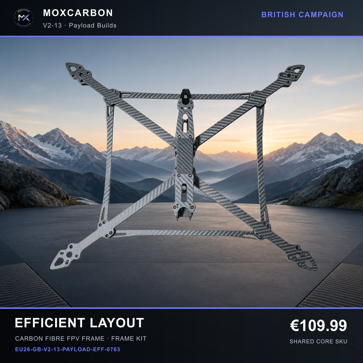 MOX MARK4 V2 13-Inch Carbon Fibre FPV Frame — British Efficient Layout 0763 product image