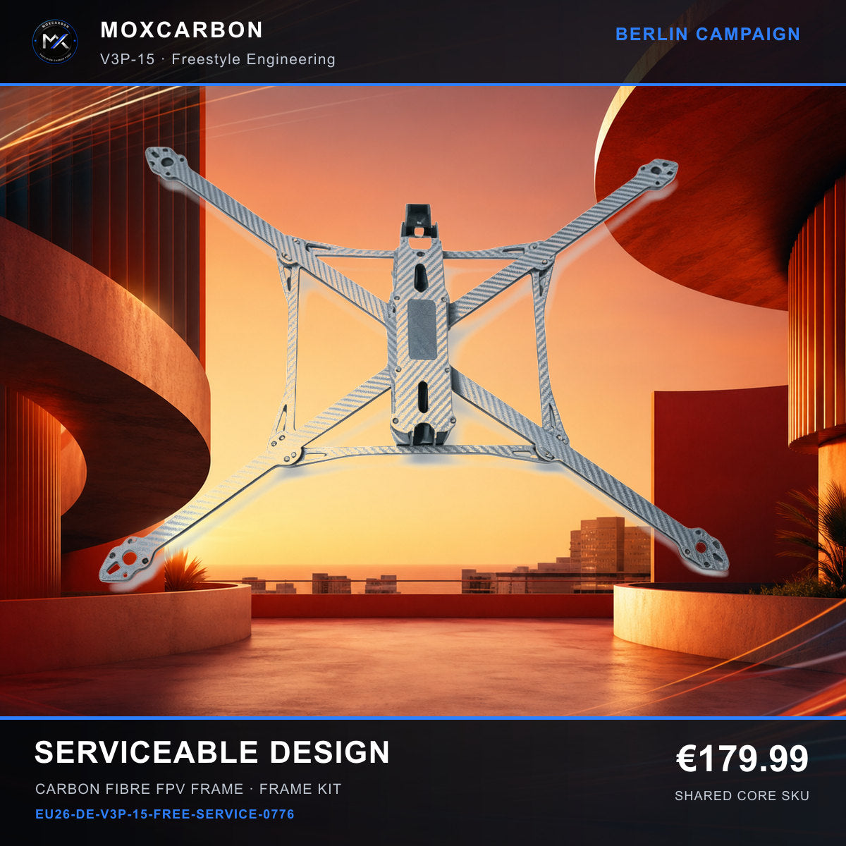 MOX MARK4 V3 Pro 15-Inch Carbon Fibre FPV Frame — Berlin Serviceable Design 0776 product image