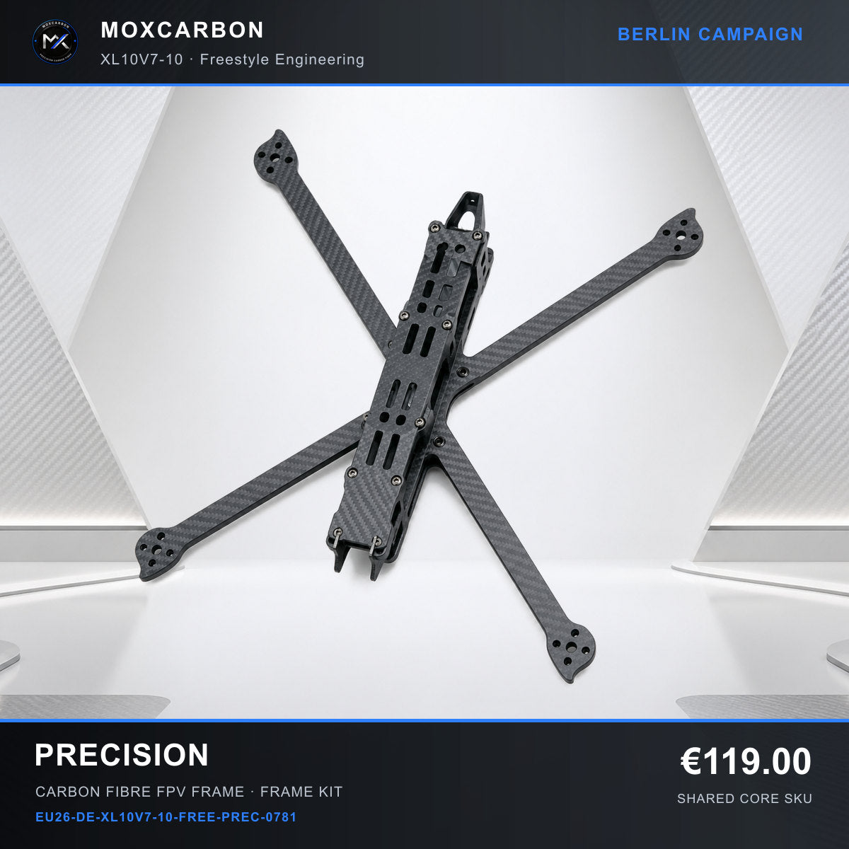 MOX XL10V7 10-Inch Carbon Fibre FPV Frame — Berlin Precision 0781 product image