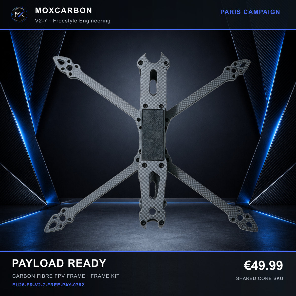 MOX MARK4 V2 7-Inch Carbon Fibre FPV Frame — Paris Payload Ready 0782 product image