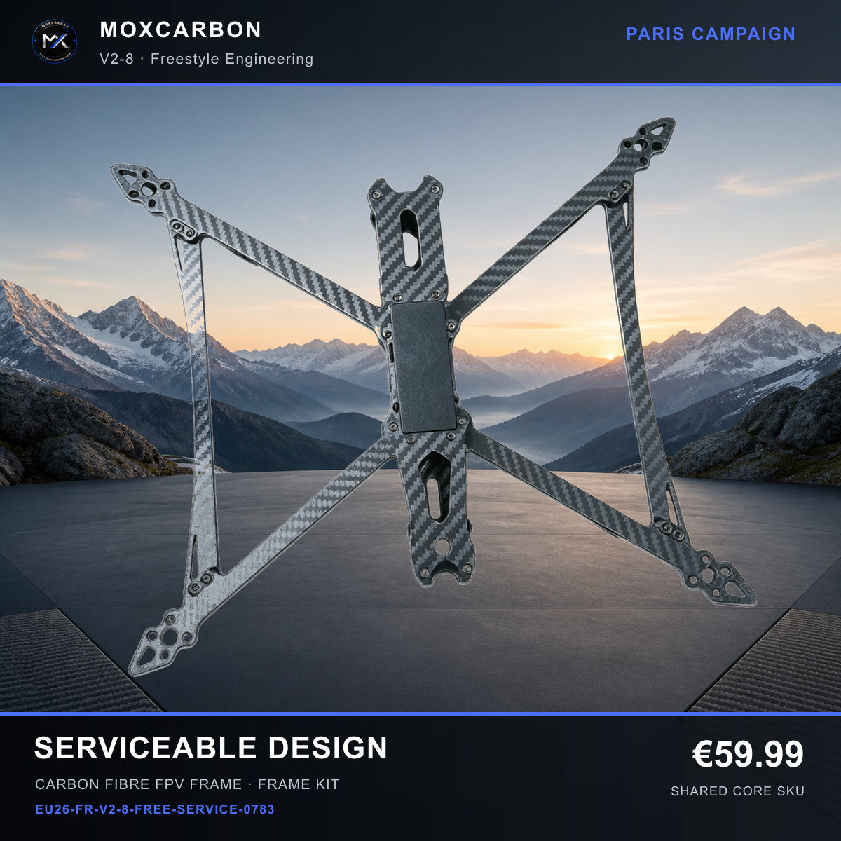 MOX MARK4 V2 8-Inch Carbon Fibre FPV Frame — Paris Serviceable Design 0783 product image