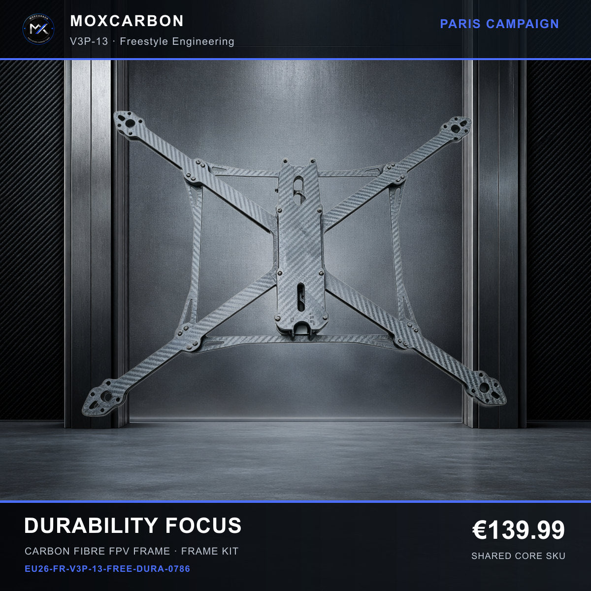 MOX MARK4 V3 Pro 13-Inch Carbon Fibre FPV Frame — Paris Durability Focus 0786 product image